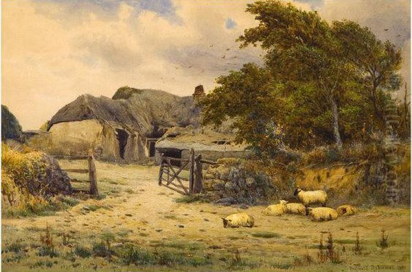 Sheep Grazing By A Farm Gate - view 1