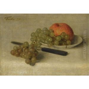 A Still Life With An Apple And Grapes by Henri Fantin-Latour