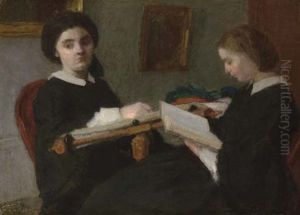 Deux Jeunes Femmes Brodant Et Lisant by Henri Fantin-Latour