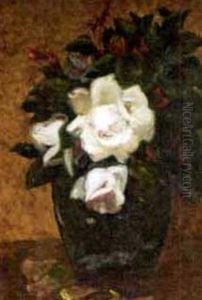 Red And White Flowers In Green Vase by Henri Fantin-Latour