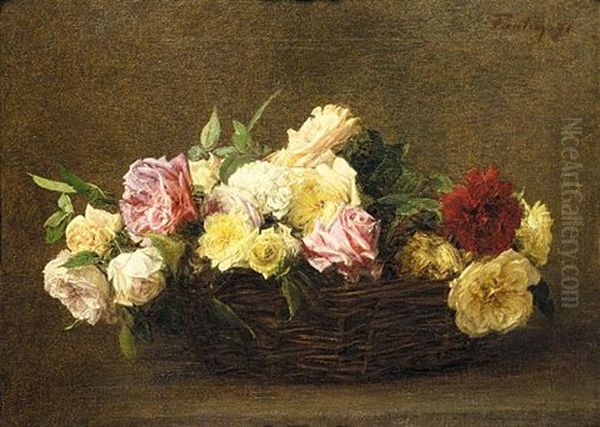 Roses Dans Un Panier En Osier - view 1