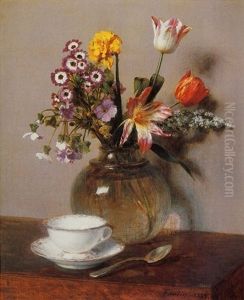 Vase De Fleurs Avec Une Tasse De Cafe by Henri Fantin-Latour