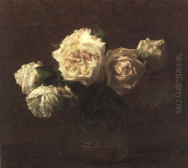 Six Roses Jaunes Dans Un Vase En Verre - view 1