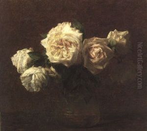 Six Roses Jaunes Dans Un Vase En Verre by Henri Fantin-Latour
