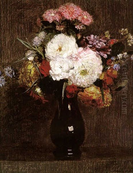 Dahlias, Reines Marguerites, Roses Et Bleuets - view 1