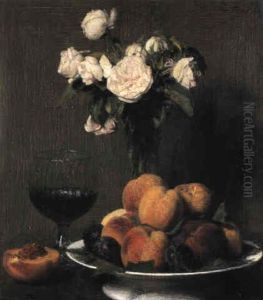 Nature Morte Aux Roses, Fruits Et Verre De Vin by Henri Fantin-Latour