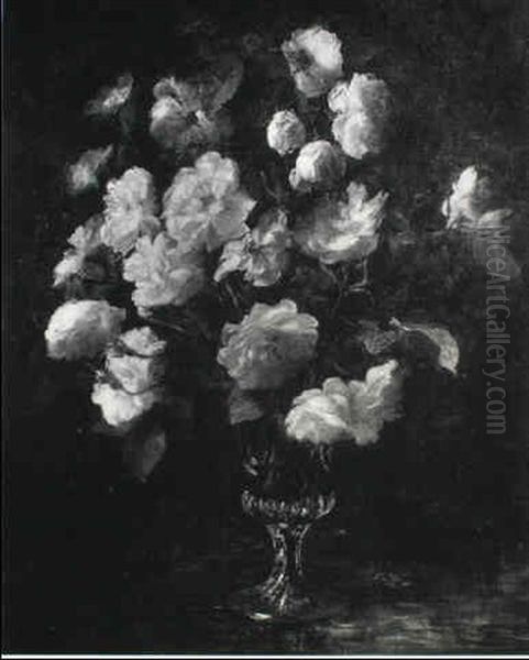 Roses In A Glass Vase On A Ledge - view 1