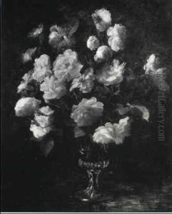 Roses In A Glass Vase On A Ledge by Henri Fantin-Latour