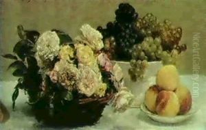 Nature Morte - Roses, Raisins Et Peches by Henri Fantin-Latour