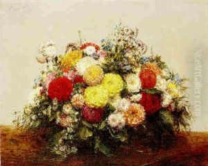 Gros Vase De Dahlias Et Fleurs Variees by Henri Fantin-Latour