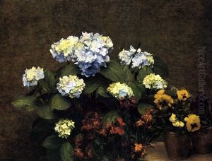 Hortensias, Giroflees, Deux Pots De Pensees by Henri Fantin-Latour