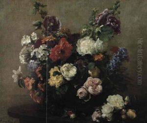 Fleurs Varieset Roses Dans Un Panier, Un Bouquet De Roses Sur La Table by Henri Fantin-Latour