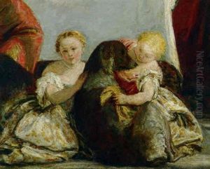Deux Fillettes Jouant Avec Un Chien by Henri Fantin-Latour