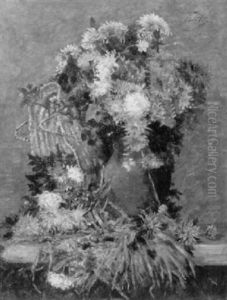 Stilleben Mit Herbstlichem Blumenstrauss Und Korbtasche