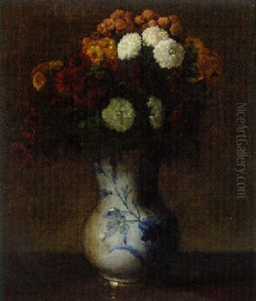 Summer Flowers In A Blue And White Vase - view 1