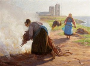 Women Burning Seaweed In Brittany by Edgard Farasyn