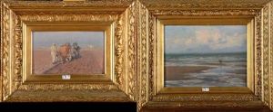 Plage Animee Et Laboureur Aux Champs (2 Works) by Edgard Farasyn