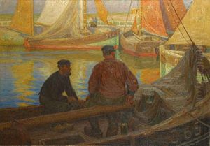 Vissers In De Haven Van Oostende by Edgard Farasyn