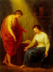 Interior Med Kvinde Og Ung Mand I Klassiske Gevandter by Louis Farasyn
