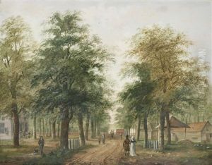 An Elegant Couple Promenading On A Wooded Avenue