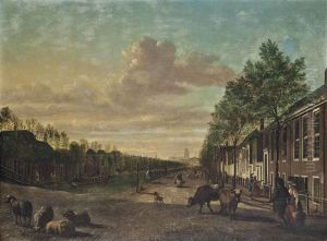 A View Of The Delftse Poort, Rotterdam, Seen From The Canal De Schie With The Laurenskerk Beyond by Paulus Constantin La Fargue