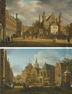 The Hague, A View Of The Binnenhof Looking North With The Ridderzaal (+ The Hague, A View Of The Groenmarkt Near The Westeinde Looking West; Pair)