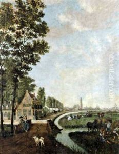 Couple Sur Un Pont Le Long D'un Canal