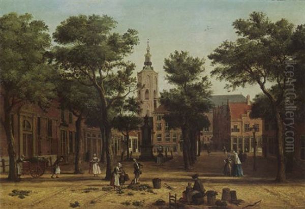 The Hague; The Grote Markt Seen From The Prinsegracht With The Boterwaag On The Left And The Grote Or St. Jacobskerk Beyond - view 1