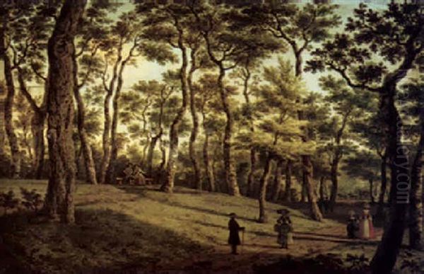 Figures Strolling In A Wooded Landscape - view 1