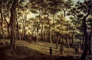Figures Strolling In A Wooded Landscape