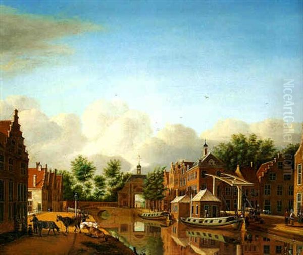 A View Of The Korte Mare, Leyden, From The South With Townsfolk Waiting For The Haarlem Ferry Near The Inn 'de Goude Molen', The Marepoort Beyond - view 1