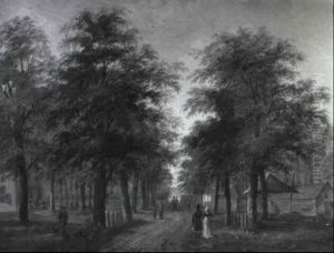 Elegant Couple Promenading On A Wooded Avenue