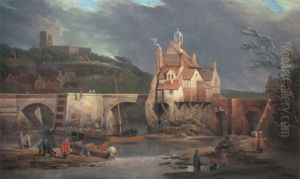 The Gatehouse On The Bridge Over The River Severn At Bridgnorth, Shrophire, With The Church Of St. Leonard Beyond by Joseph Farington