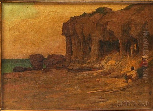 Couple Seated By A Seaside Cliffs Or Grotto - view 1