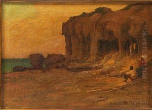 Couple Seated By A Seaside Cliffs Or Grotto by Herbert Cyrus Farnum
