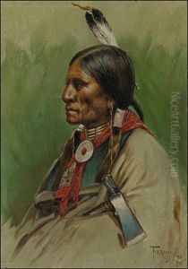 Sioux Brave Holding A Tomahawk by Henry F. Farny