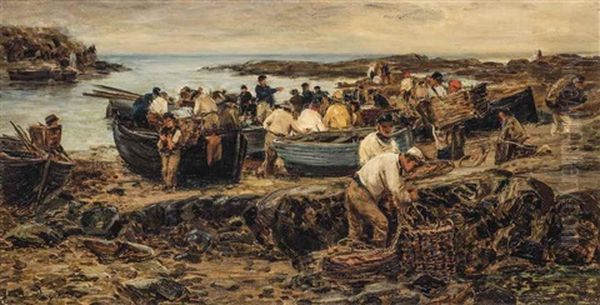 Fishermen On A Beach Unloading Their Catch - view 1