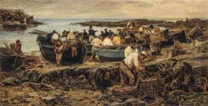 Fishermen On A Beach Unloading Their Catch