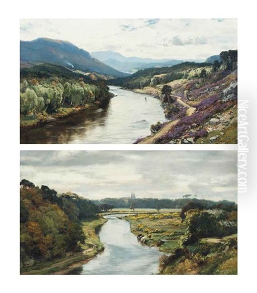 Fishing Pool On The Dee And Bridge Of Dee, With St. Machar's Beyond (pair) - view 1