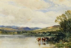 A Lowland Moor - A Group Of Peat Gatherers by David Farquharson