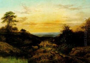 Solnedgang Over Skotskt Landskap Med Far by David Farquharson