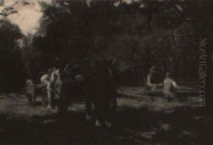 Skovarbejdere Og Hestek+ret+jer I En Skovlysning by David Farquharson