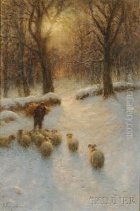 Sheep In Winter, Scotland by Joseph Farquharson