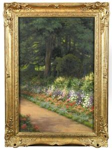 The Borders Of The Artist's Garden At Finzean, Aberdeenshire, With Canterbury Bells And Geraniums