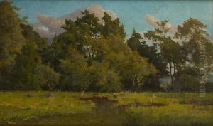 Le Heron Au Bord De L'etang by Alphonse Asselbergs