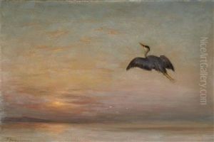 Heron In Flight - Sunset by Joseph Farquharson