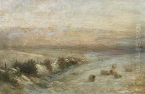 Sheep In The Snow At Sunset by Joseph Farquharson
