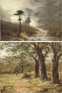 Highland Landscape (+ Cottage In A Rural Landscape, With A Girl Feeding Chickens; 2 Works)