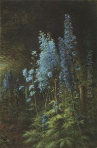 Delphiniums In A Wooded Landscape