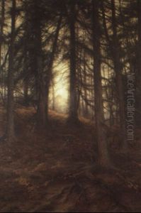 Deer And Rabbits In Wood by Joseph Farquharson
